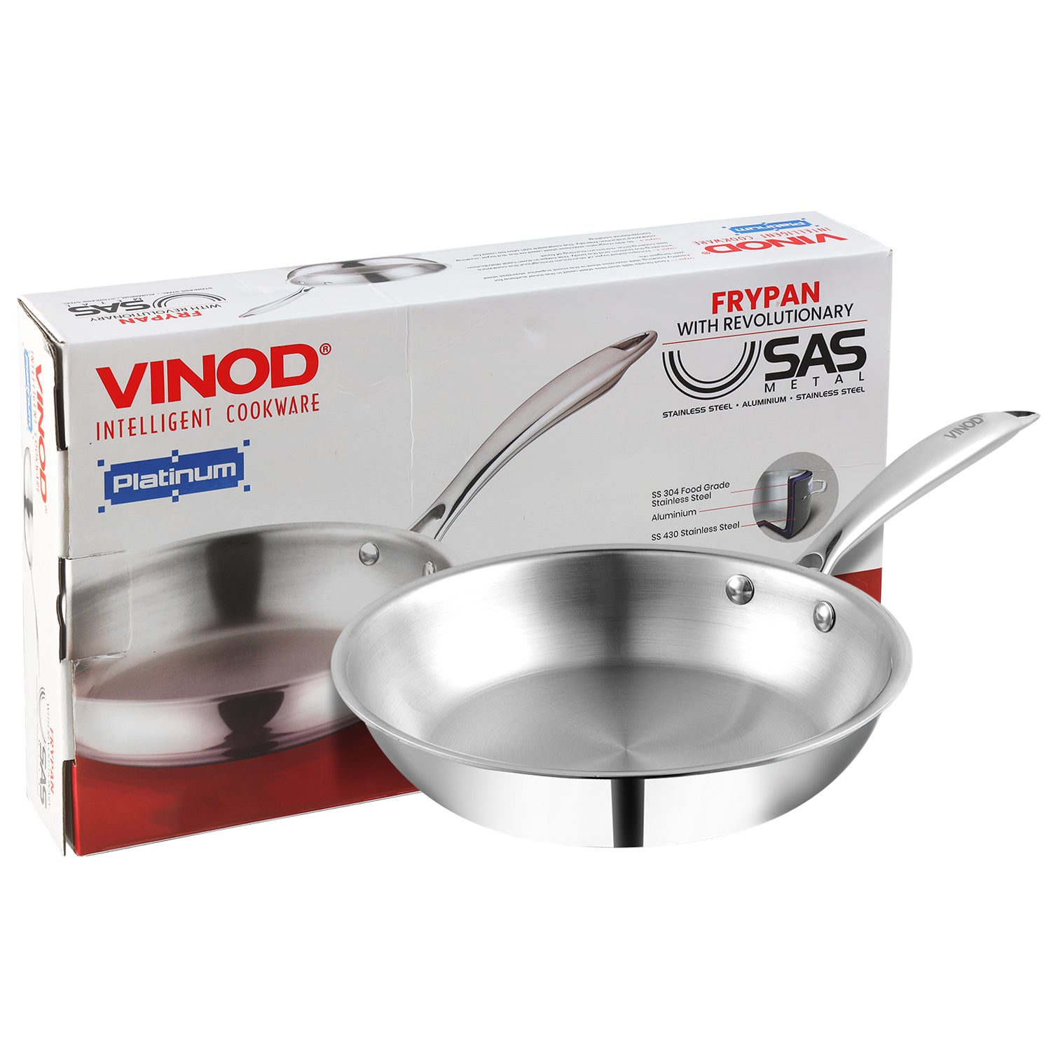 Vinod Platinum Triply Stainless Steel Frypan (Induction Friendly)