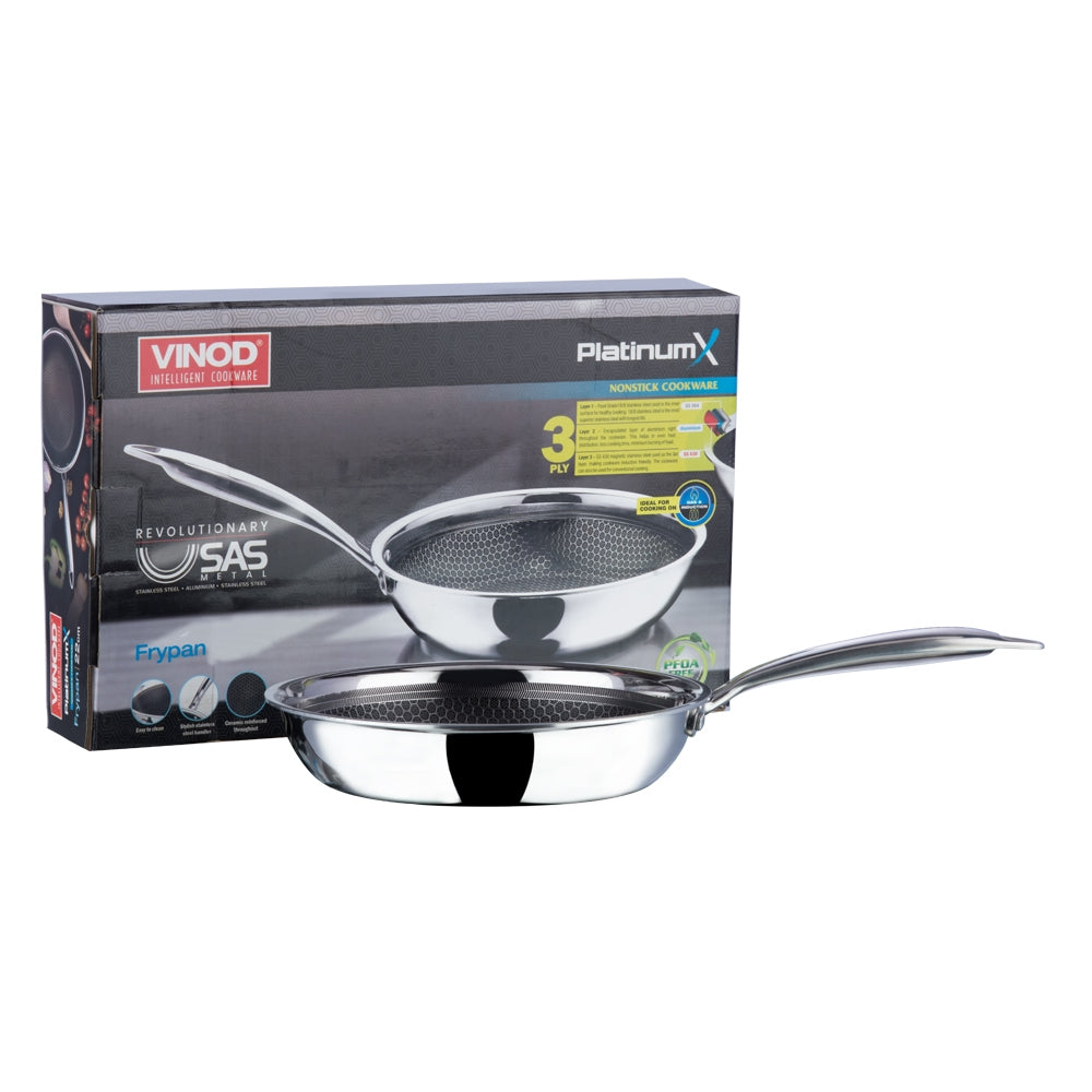 Vinod Platinum Triply Stainless Steel SAS Pro Fry Pan (Induction Friendly)
